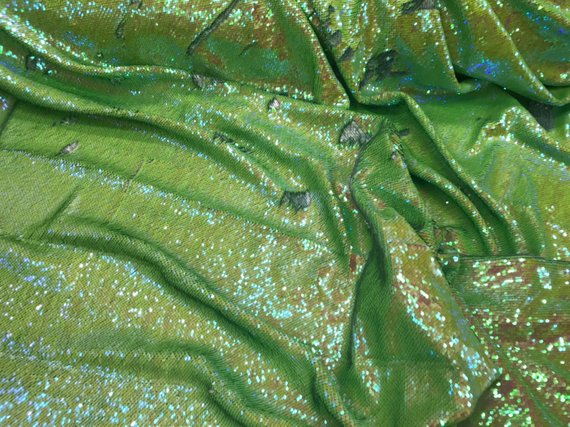 Flip Up Sequins Reversible Neon Green Iridescent/Silver Sequins Fabric Tablecloths-Prom By Yard