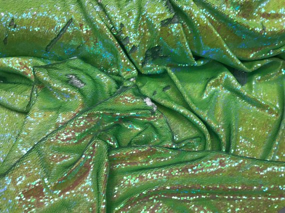 Flip Up Sequins Reversible Neon Green Iridescent/Silver Sequins Fabric Tablecloths-Prom By Yard