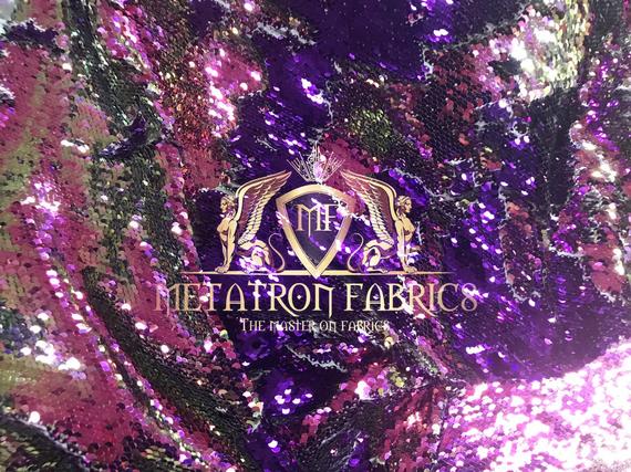 Sequins Fabric Iridescent Purple Flip Up 2 Way Stretch Shiny Reversible,Nightgowns-Prom By Yard