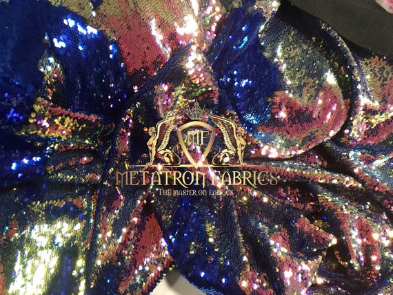Sequins Fabric Iridescent Royal Blue Flip Up 2 Way Stretch Shiny Reversible,Nightgowns-Prom By Yard