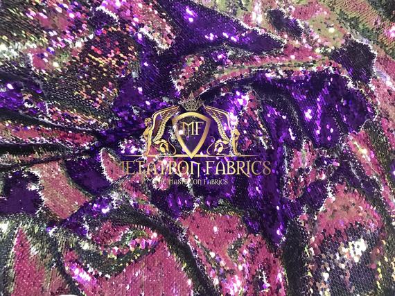 Sequins Fabric Iridescent Purple Flip Up 2 Way Stretch Shiny Reversible,Nightgowns-Prom By Yard