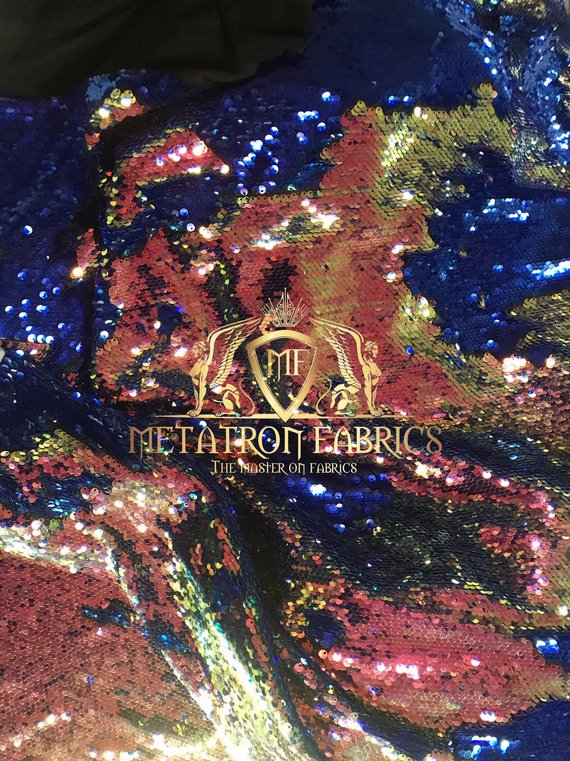 Sequins Fabric Iridescent Royal Blue Flip Up 2 Way Stretch Shiny Reversible,Nightgowns-Prom By Yard