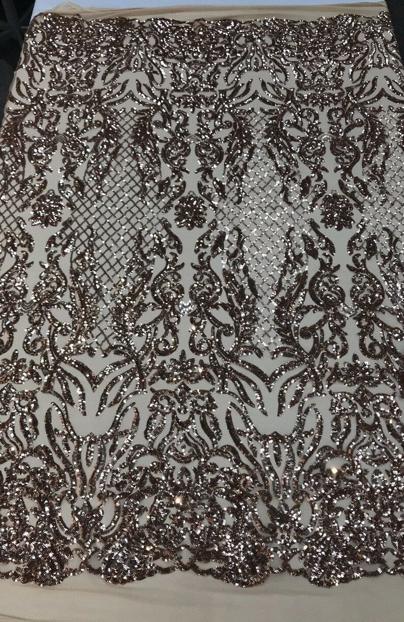 Rose Gold 4 Way Stretch Fabric Sequins By The Yard Embroidered Mesh Dress Prom Fabric Night Gown