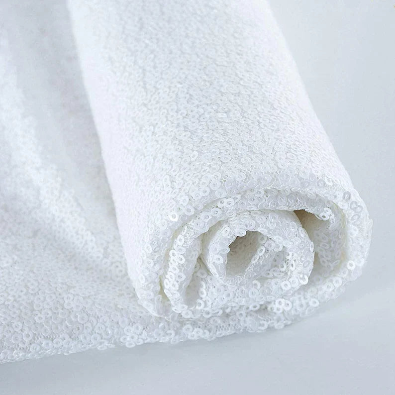 Mini Glitz Sequins - White - Stretch Shiny Sequins Mesh Fabric Sold By The Yard