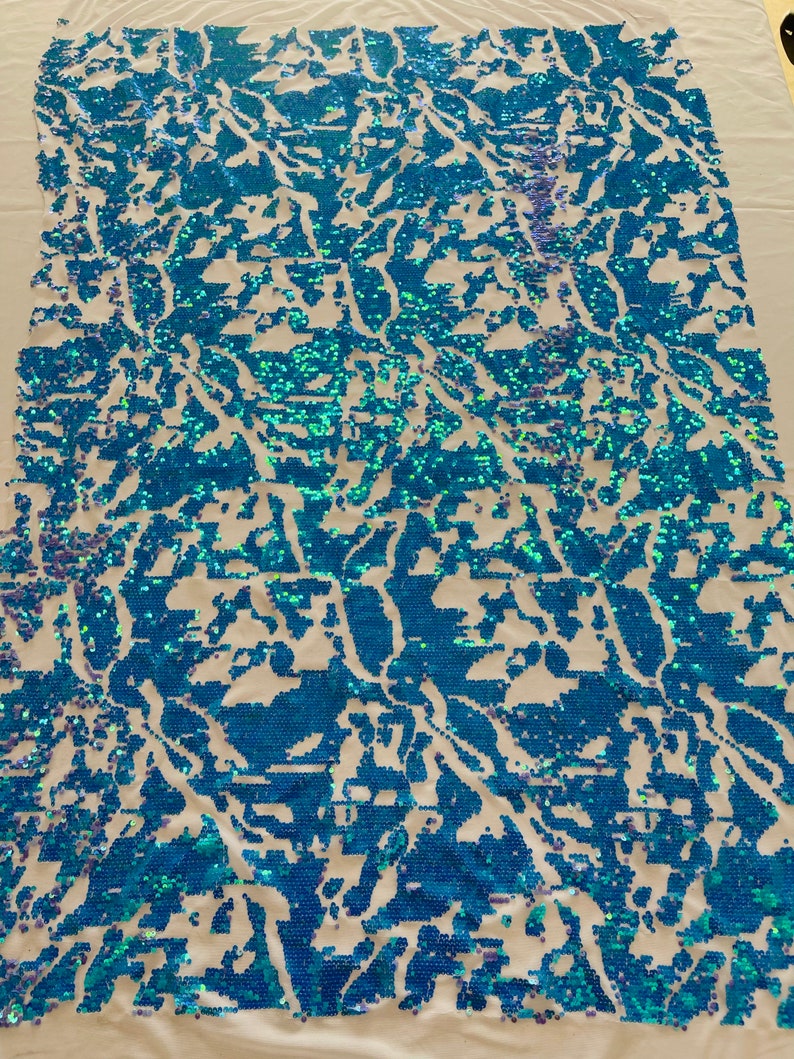 Iridescent Sequins Fabric - Turquoise - Two Tone Sequins Fabrics By Yard