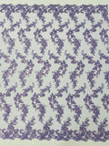 Floral Lace Fabric - Lavender - Embroidered Flower Clusters with Sequins on a Mesh Lace By Yard
