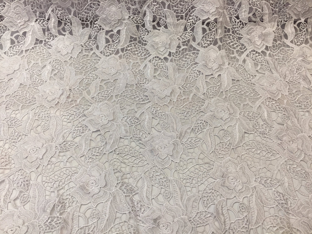 Guipure Lace Fabric - White - Embroidered Bridal Wedding Dress Design Fabrics Sold By The Yard