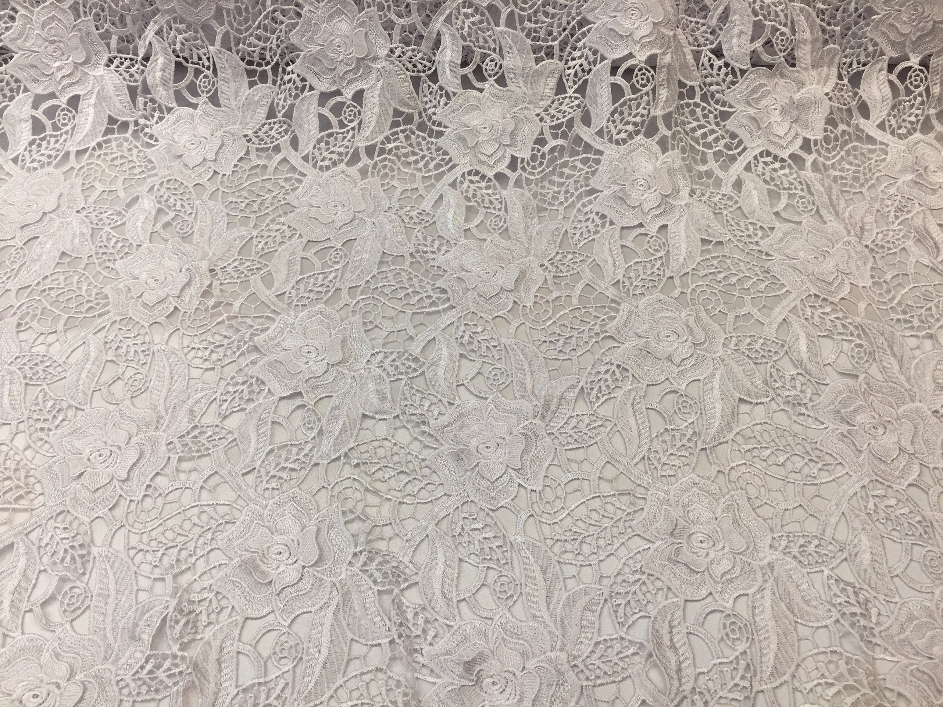 Guipure Lace Fabric - White - Embroidered Bridal Wedding Dress Design Fabrics Sold By The Yard
