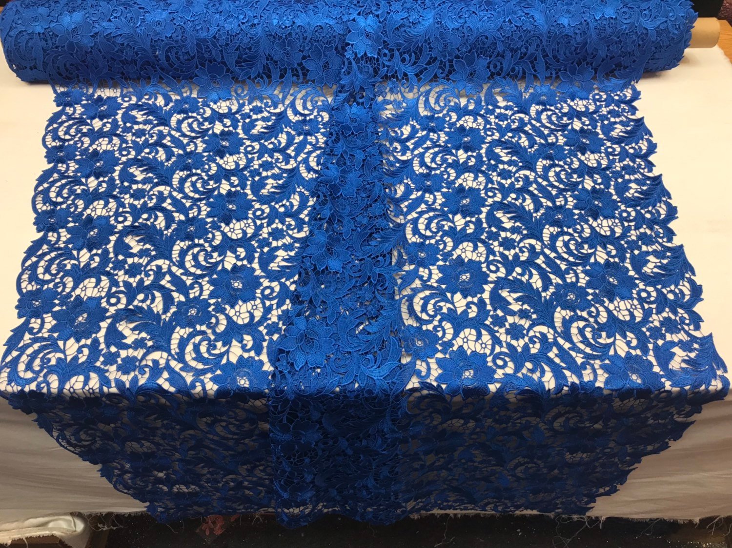 Guipure Lace Fabric Royal Blue - Embroidered Floral Bridal Lace Guipure Wedding Dress By The Yard
