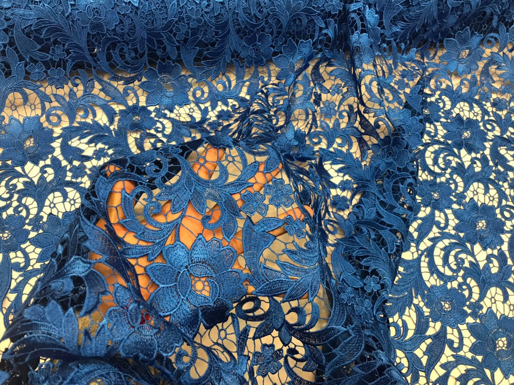 Guipure Lace Fabric Royal Blue - Embroidered Floral Bridal Lace Guipure Wedding Dress By The Yard