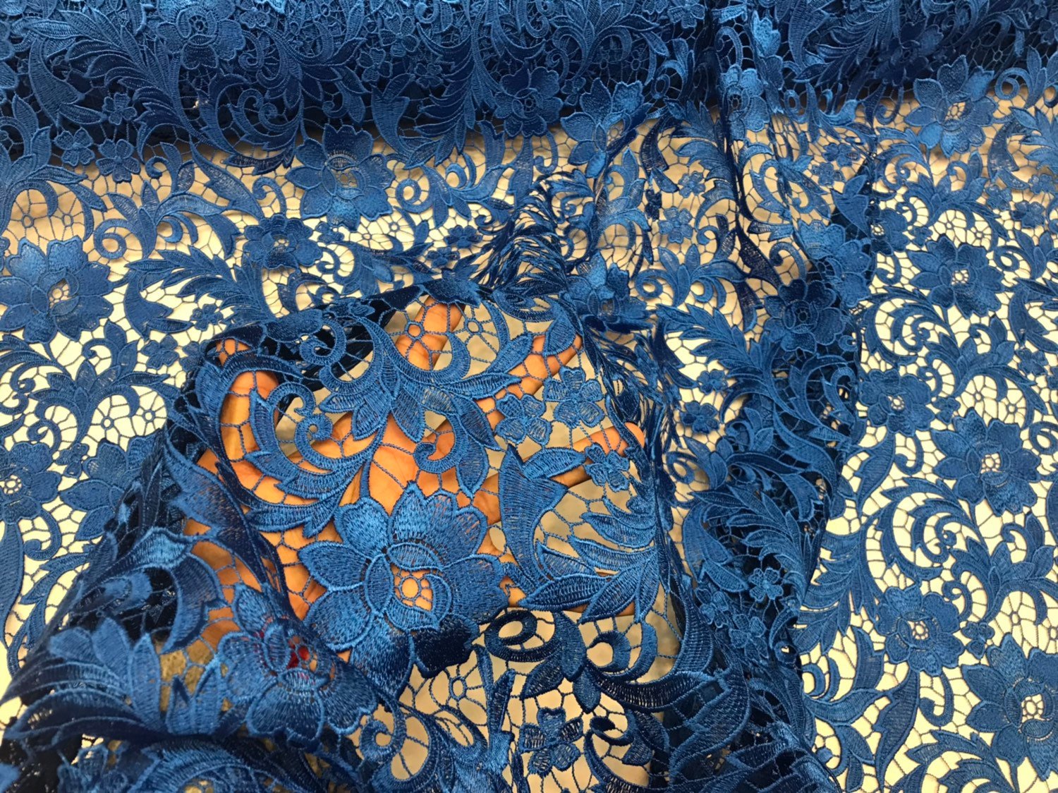 Guipure Lace Fabric Royal Blue - Embroidered Floral Bridal Lace Guipure Wedding Dress By The Yard