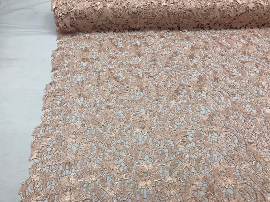 Guipure Lace Fabric Blush - Embroidered Floral Bridal Lace Guipure Wedding Dress By The Yard