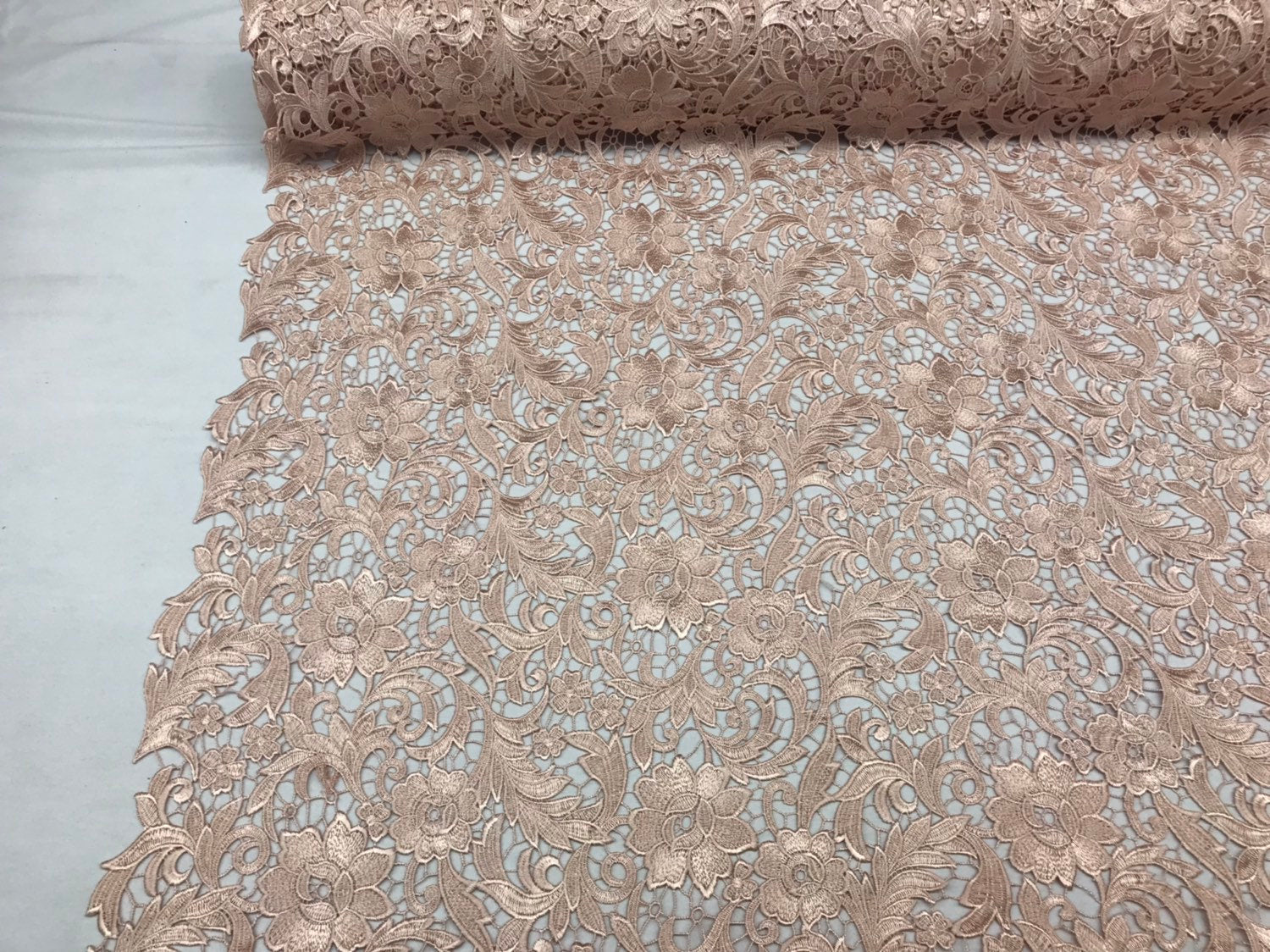 Guipure Lace Fabric Blush - Embroidered Floral Bridal Lace Guipure Wedding Dress By The Yard