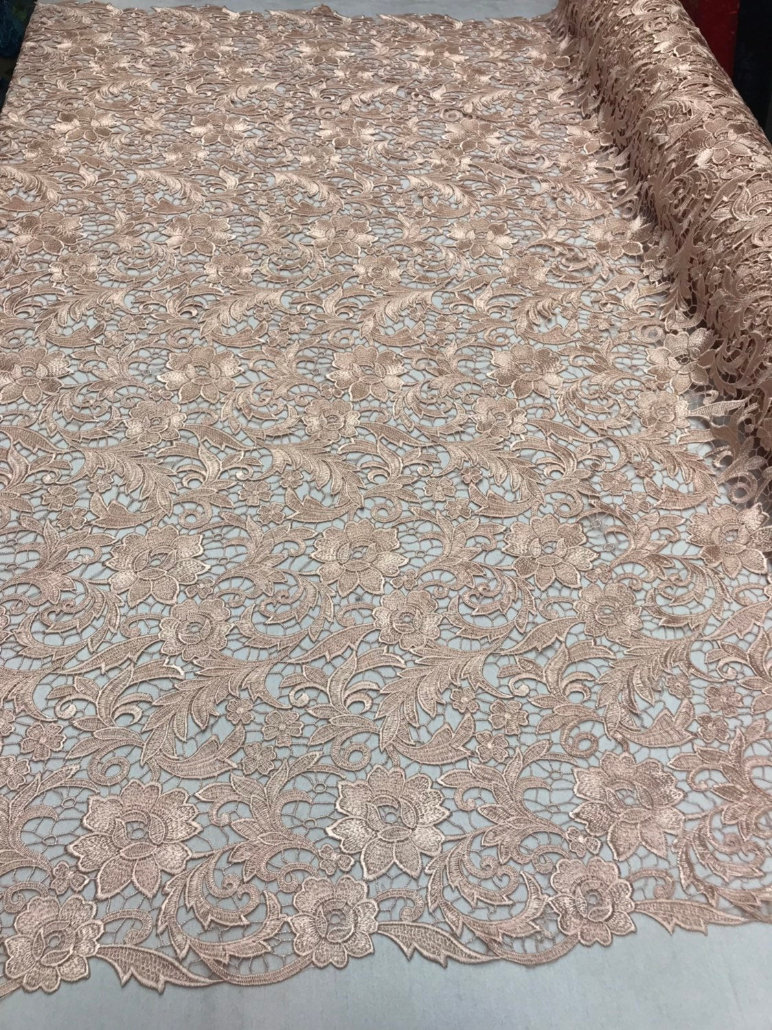 Guipure Lace Fabric Blush - Embroidered Floral Bridal Lace Guipure Wedding Dress By The Yard