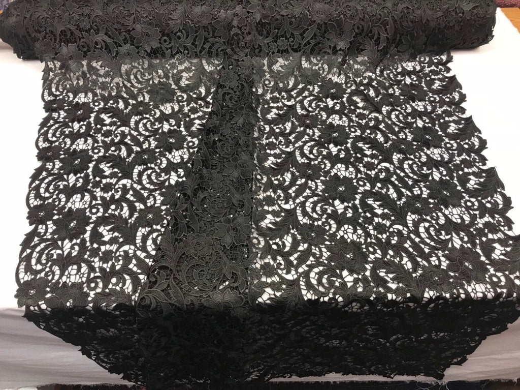 Guipure Lace Fabric Black - Embroidered Floral Bridal Lace Guipure Wedding Dress Sold By The Yard