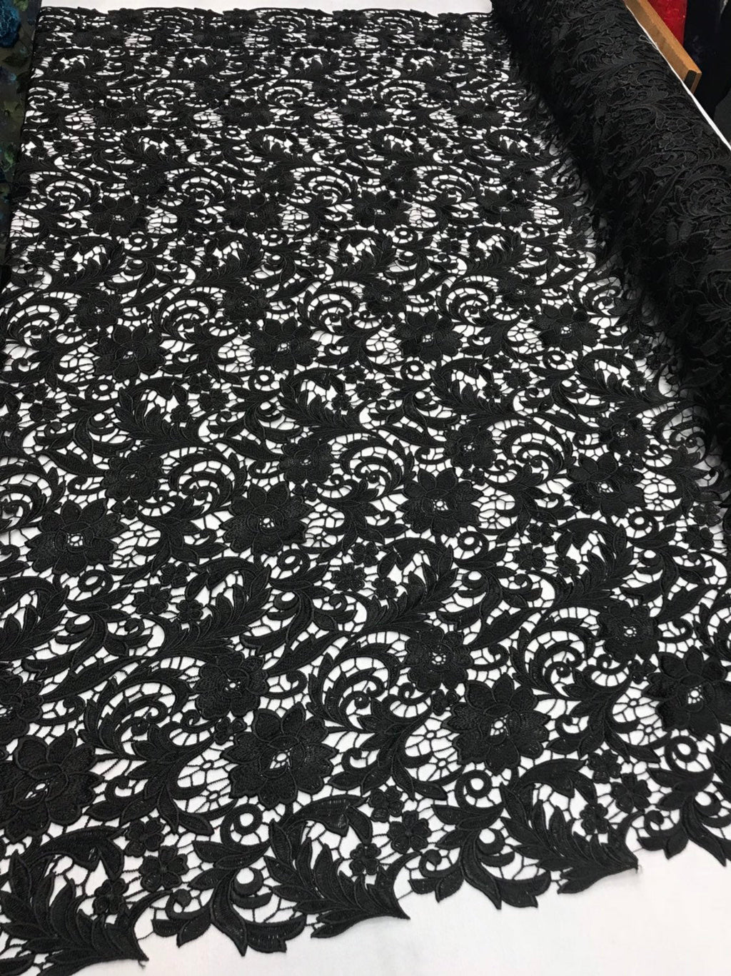 Guipure Lace Fabric Black - Embroidered Floral Bridal Lace Guipure Wedding Dress Sold By The Yard