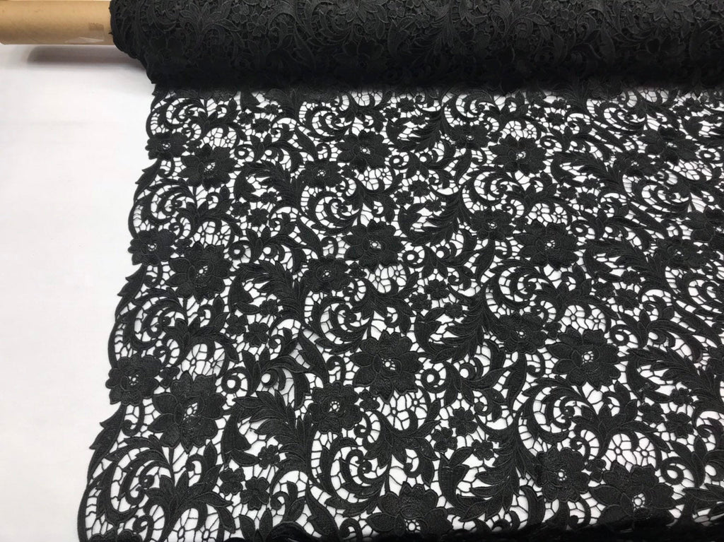 Guipure Lace Fabric Black - Embroidered Floral Bridal Lace Guipure Wedding Dress Sold By The Yard