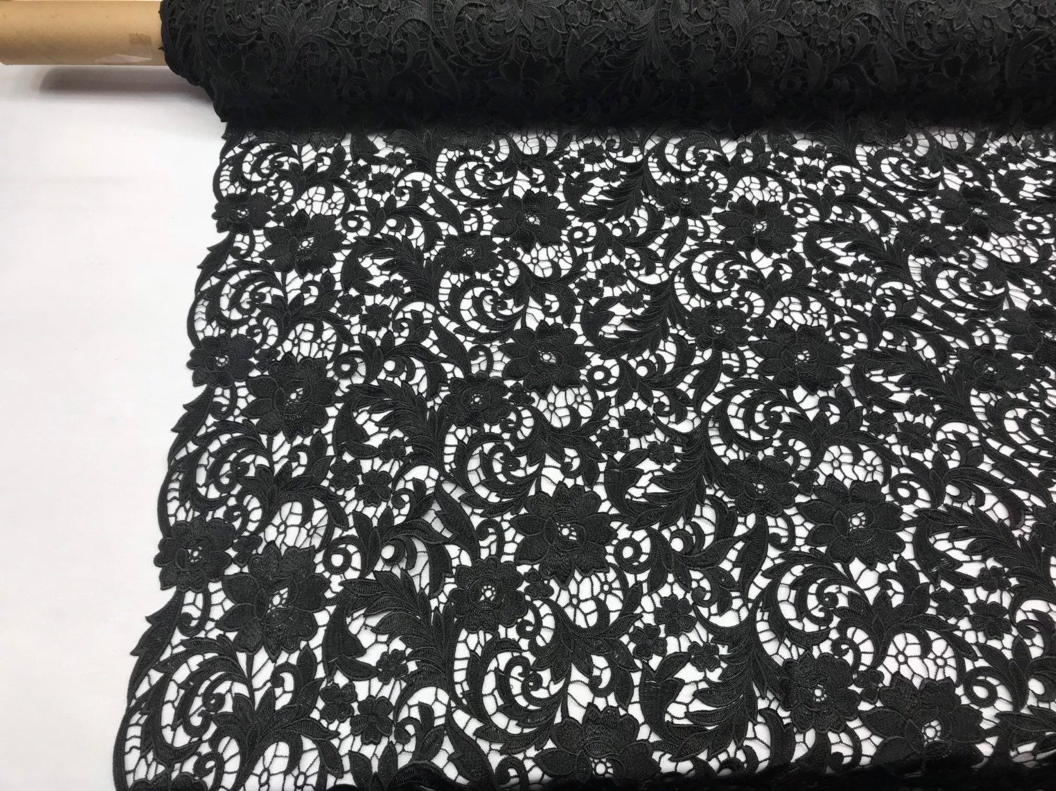 Guipure Lace Fabric Black - Embroidered Floral Bridal Lace Guipure Wedding Dress Sold By The Yard