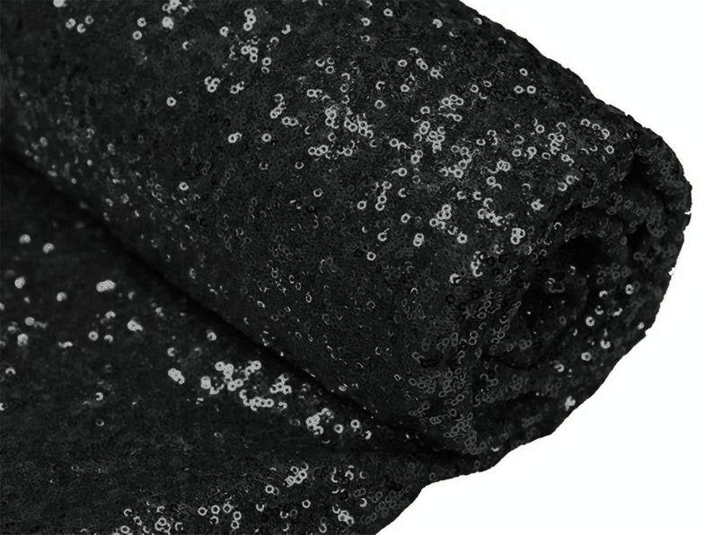 Mini Glitz Sequins - Black - Stretch Shiny Sequins Mesh Fabric Sold By The Yard