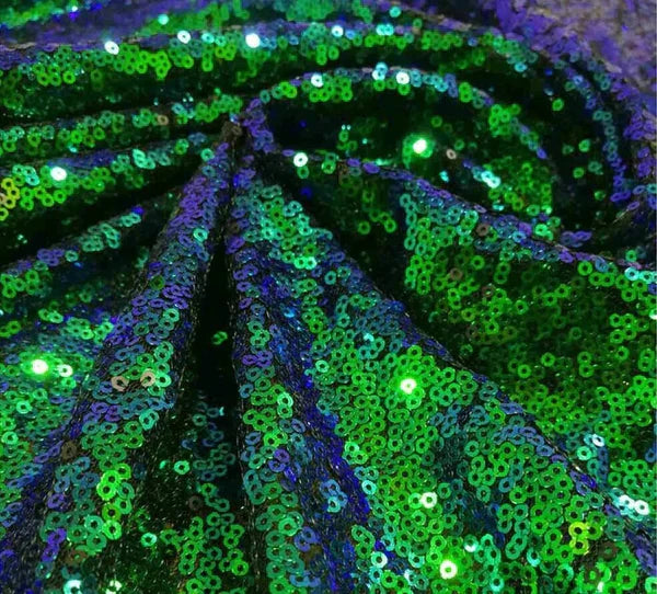 Mini Glitz Sequins - Jade Blue / Green -  Stretch Shiny Sequins Mesh Fabric Sold By The Yard