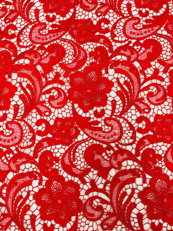 Guipure Lace Fabric - Red - Floral Bridal Lace Guipure By Yard