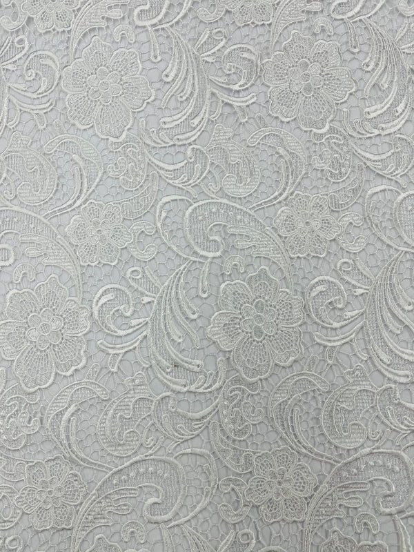 Guipure Lace Fabric - White - Floral Bridal Lace Guipure By Yard
