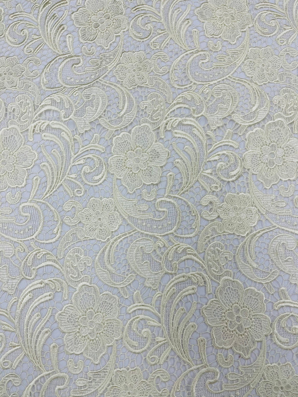 Guipure Lace Fabric - Ivory - Floral Bridal Lace Guipure By Yard