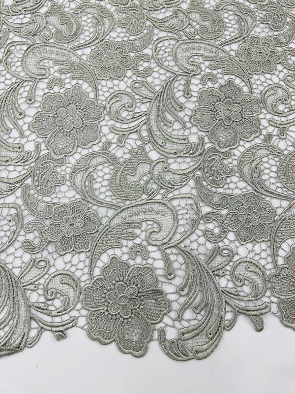 Guipure Lace Fabric - Silver - Floral Bridal Lace Guipure By Yard