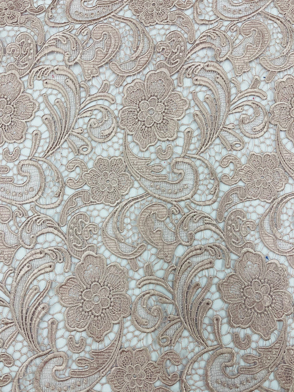 Guipure Lace Fabric - Blush - Floral Bridal Lace Guipure By Yard