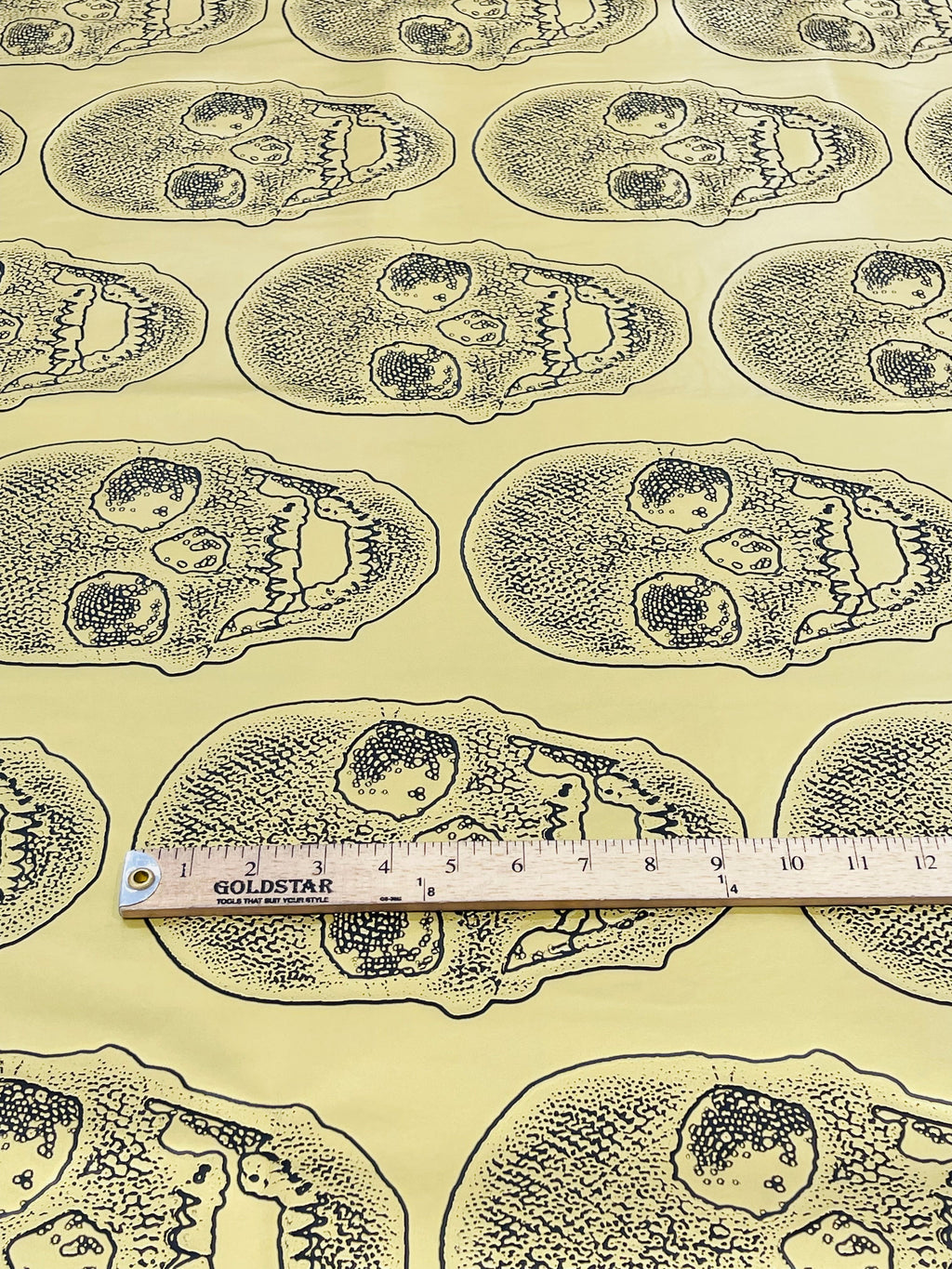 Big Skull Vinyl Fabric - Gold - Upholstery Faux Leather 54” Wide By Yard