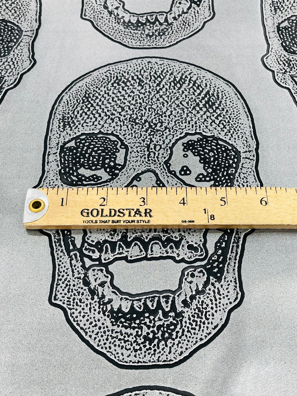 Big Skull Vinyl Fabric - Silver - Upholstery Faux Leather 54” Wide By Yard