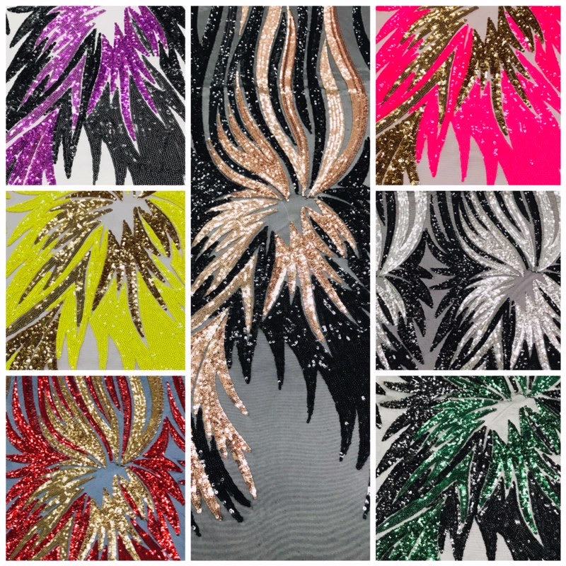 Two Tone Metatron Wings-Fenix Feather Design on 4 Way Stretch Sequin Dresses-Fashion-prom-nightgown