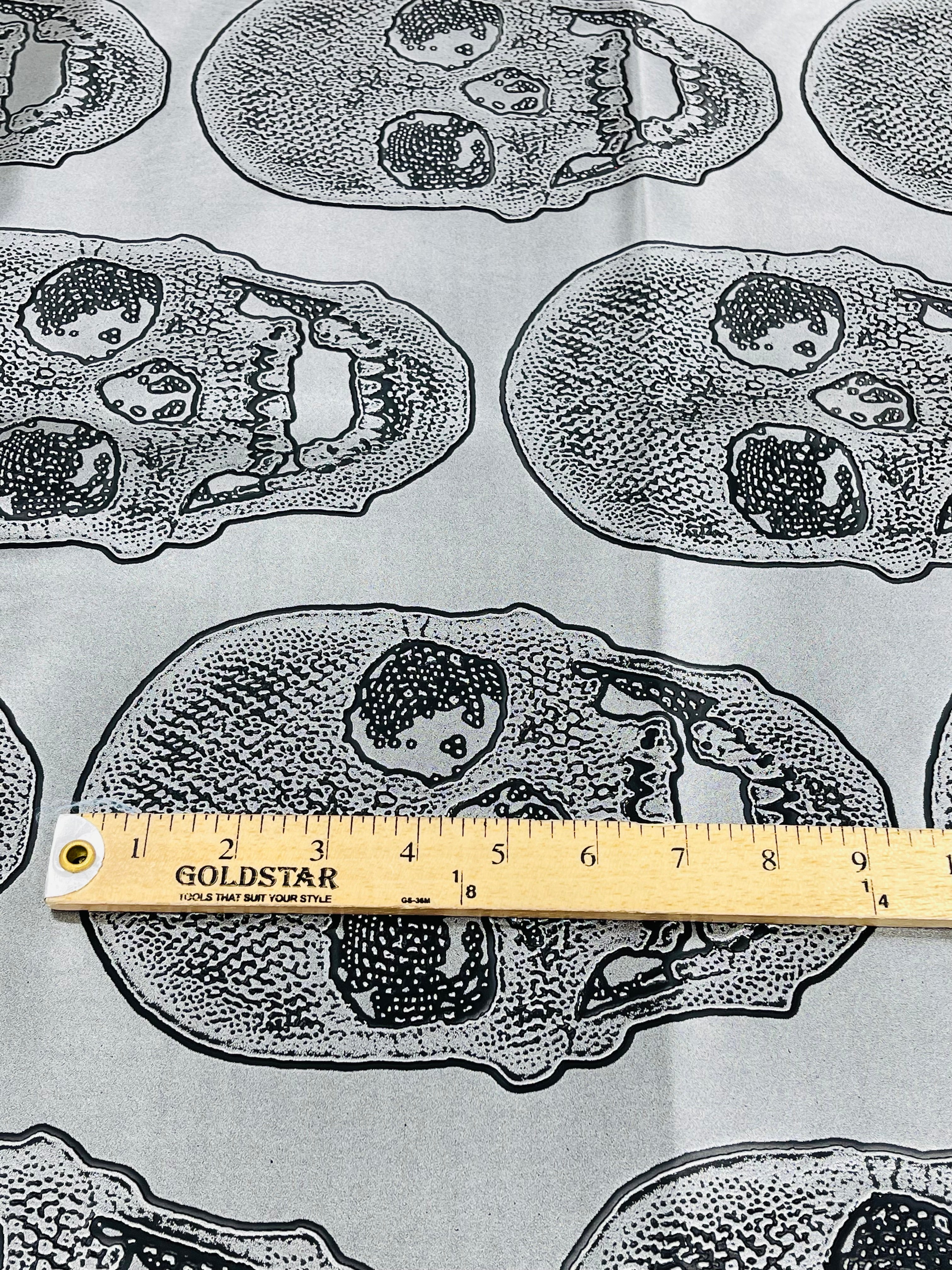 Big Skull Vinyl Fabric - Silver - Upholstery Faux Leather 54” Wide By Yard