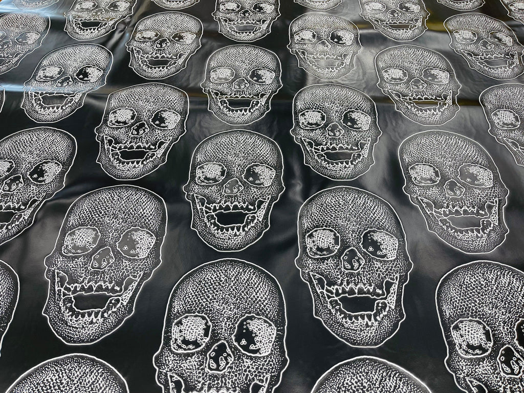 Big Skull Vinyl Fabric - Black - Upholstery Faux Leather 54” Wide By Yard