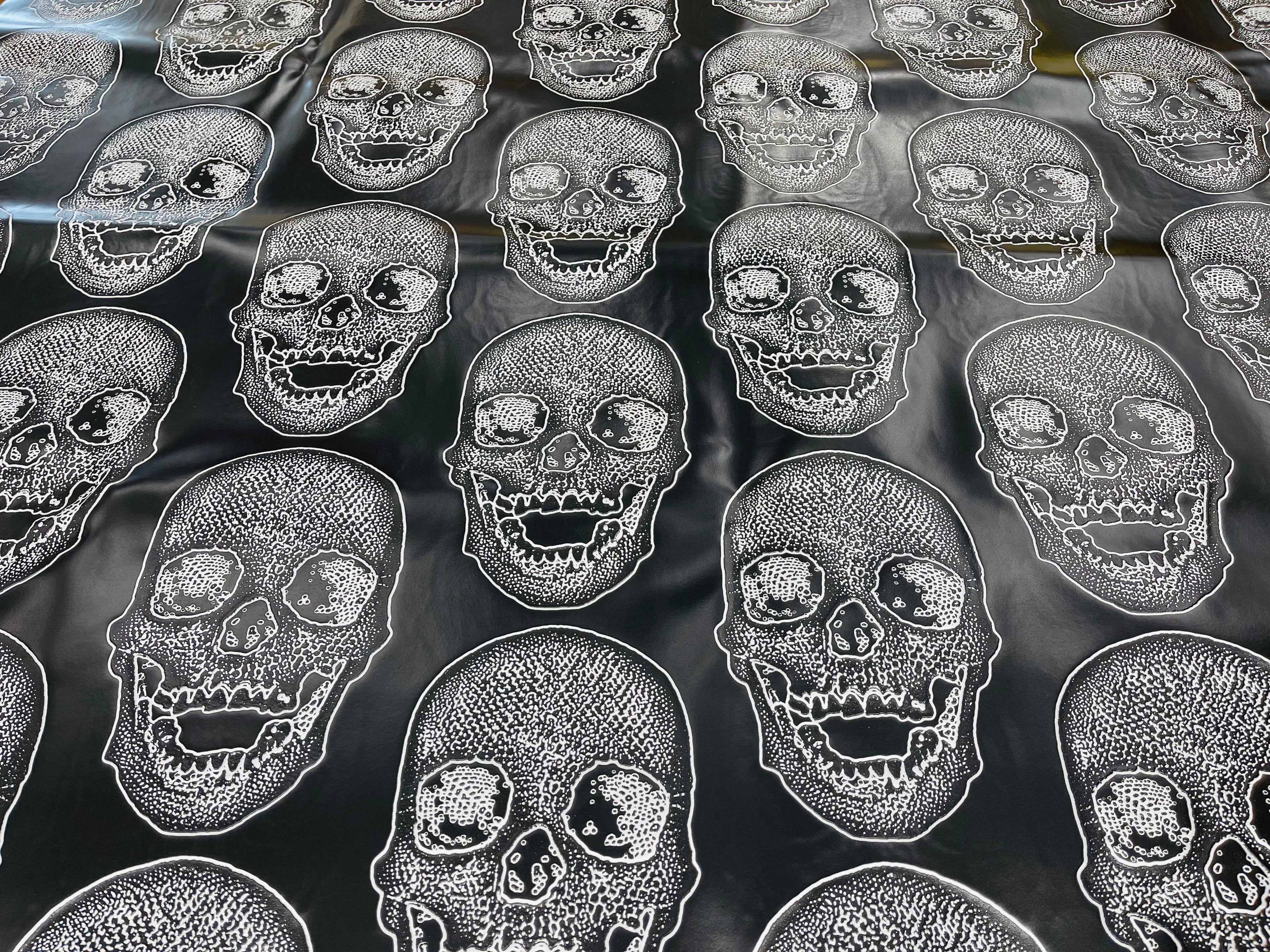 Big Skull Vinyl Fabric - Black - Upholstery Faux Leather 54” Wide By Yard