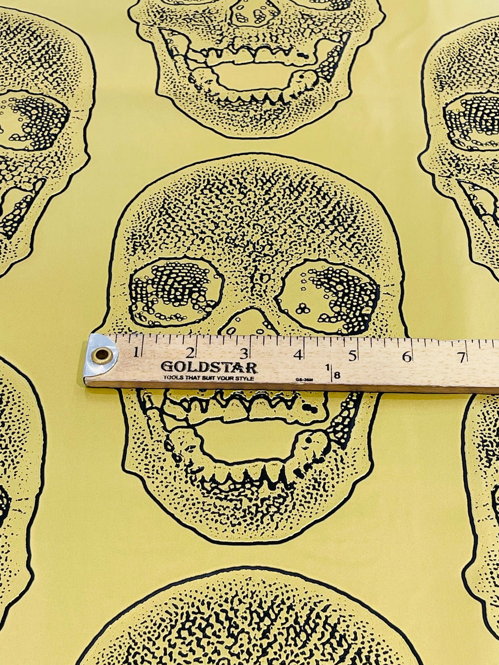Big Skull Vinyl Fabric - Gold - Upholstery Faux Leather 54” Wide By Yard