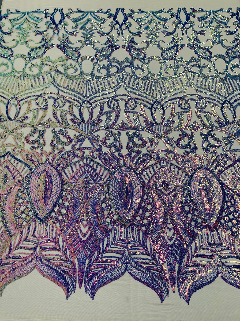 Lavender Iridescent - 4 Way Stretch Embroidered Royalty Sequins Design Fabric By Yard
