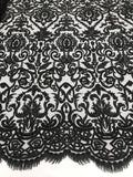 Bridal Lace Hand Beaded Embroidered Floral Fabric - by the yard - Wedding Beaded Fabric