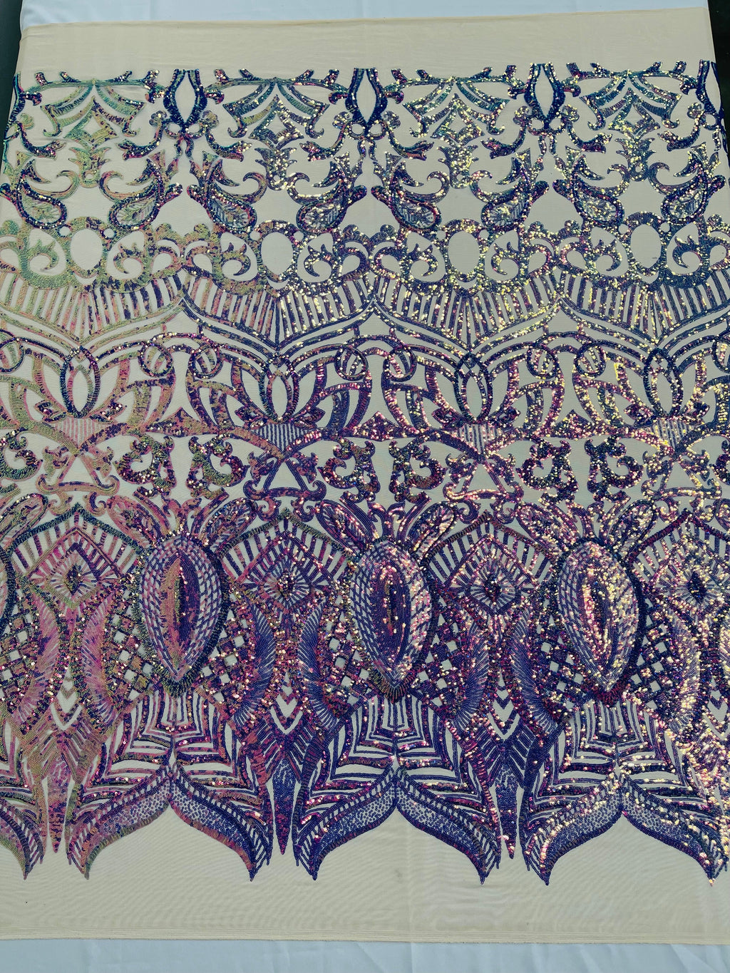 Lavender Iridescent - 4 Way Stretch Embroidered Royalty Sequins Design Fabric By Yard