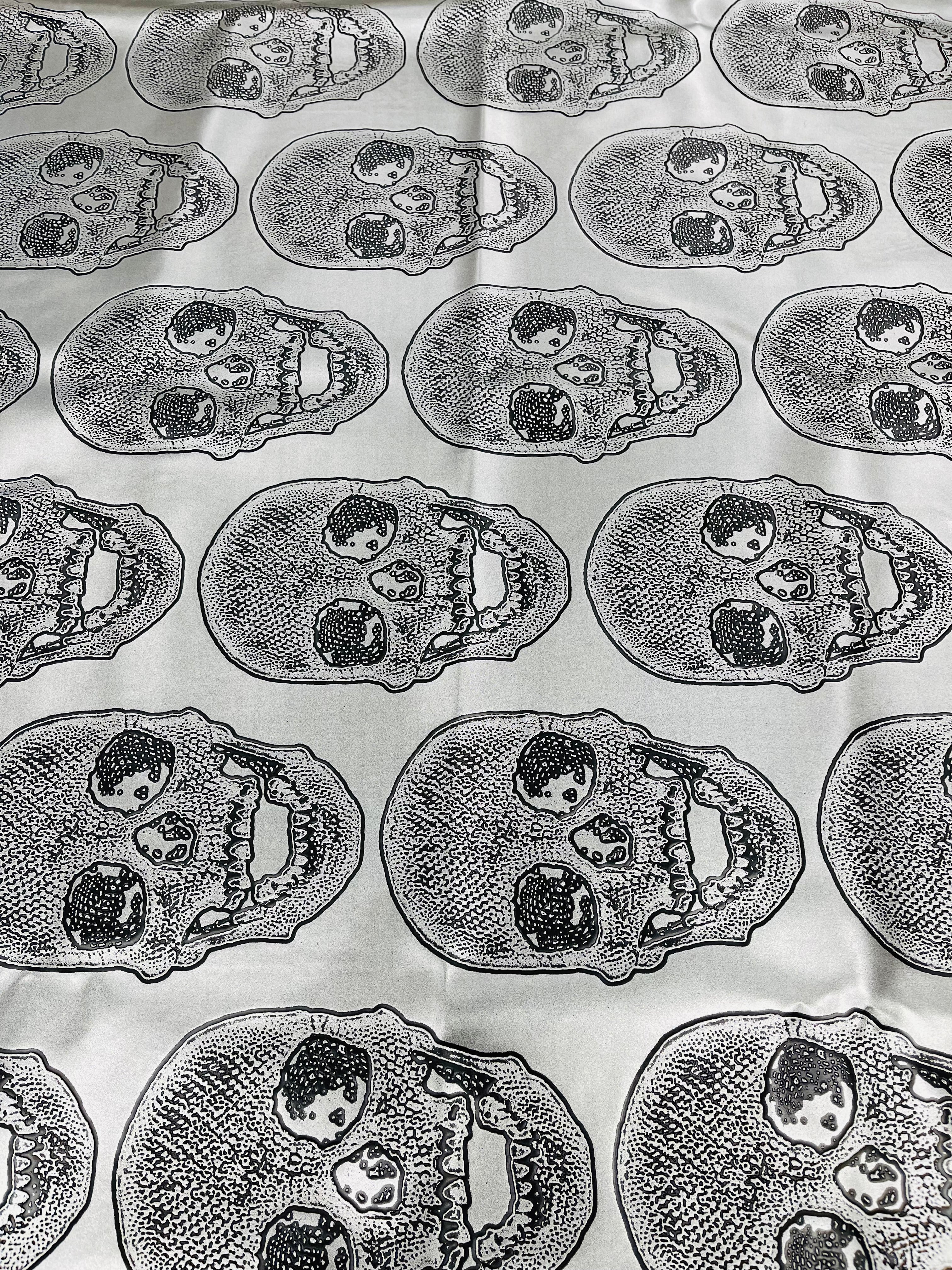 Big Skull Vinyl Fabric - Silver - Upholstery Faux Leather 54” Wide By Yard
