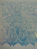 Clear Iridescent Sequin Fabric - 4 Way Stretch Embroidered Royalty Sequins Design Fabric By Yard