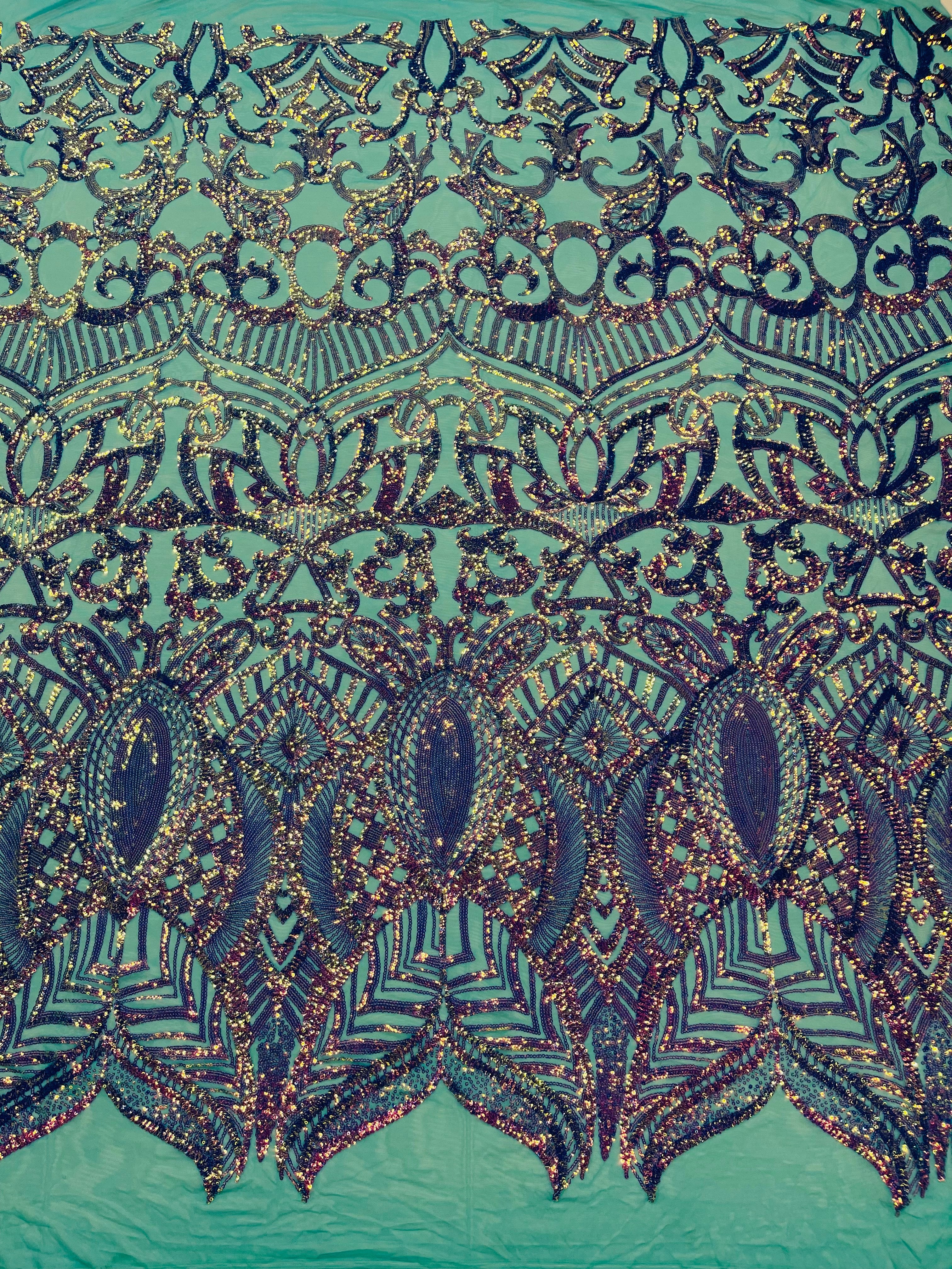 Lavender Iridescent - 4 Way Stretch Embroidered Royalty Sequins Design Fabric By Yard