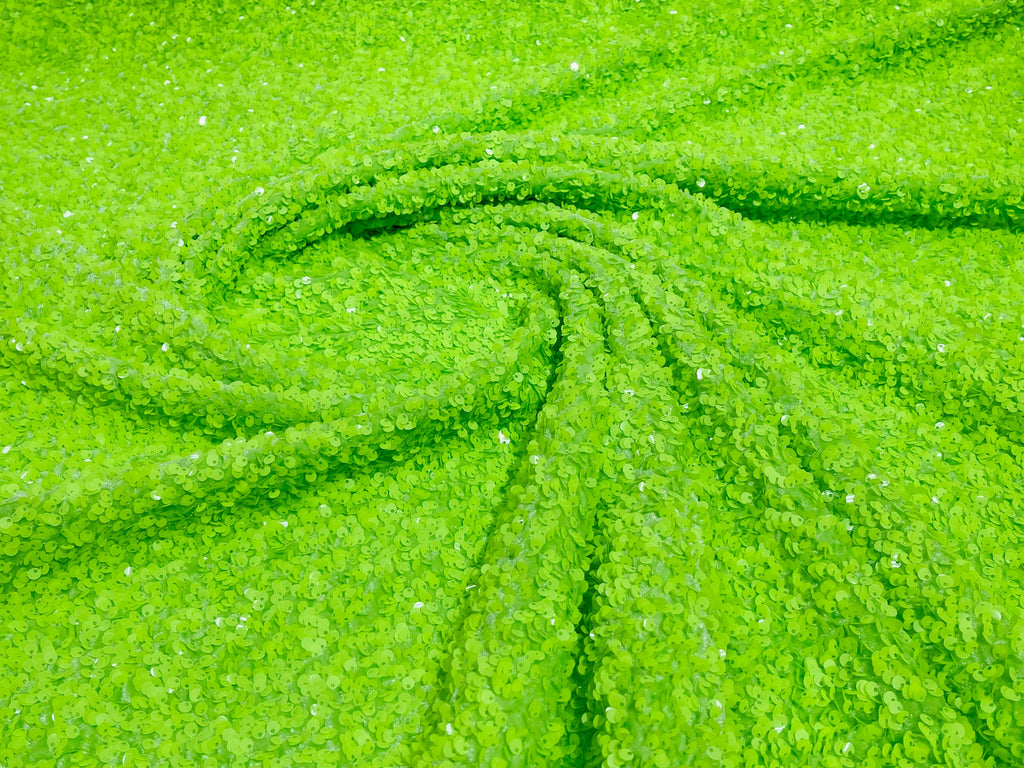 Lime Green Sequin Fabric on Stretch Velvet - by the yard - Sequins 2 Way Stretch  58/60”