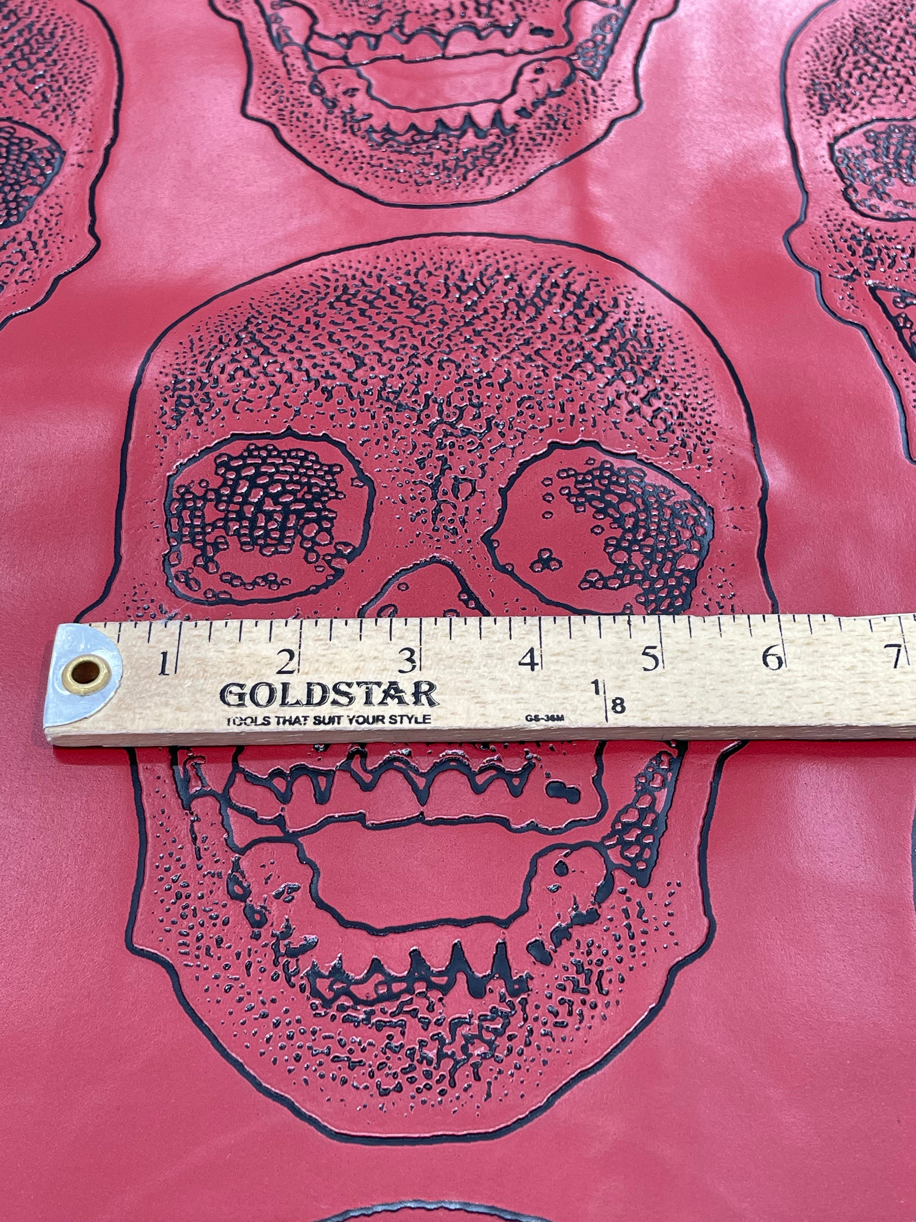 Big Skull Vinyl Fabric - Red - Upholstery Faux Leather 54” Wide By Yard