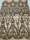 Damask Fabric - Dusty Rose - Embroidered Sequin Fabric On 4 Way Stretch Mesh Fabric By The Yard