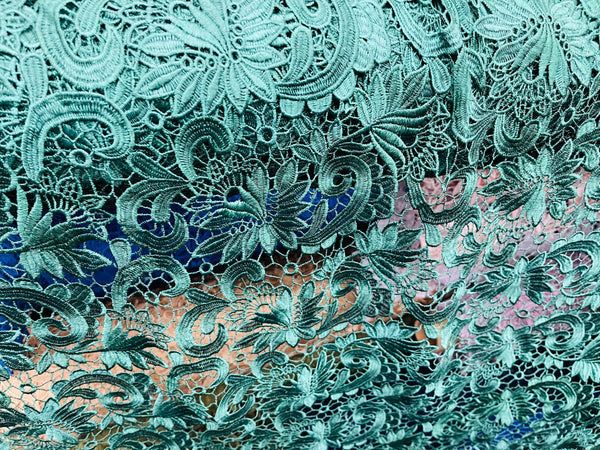 Guipure Lace Fabric - Hunter Green - Floral Bridal Lace Guipure By Yard