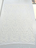 Big Damask Sequins Fabric - White - 4 Way Stretch Damask Sequins Design Fabric By Yard