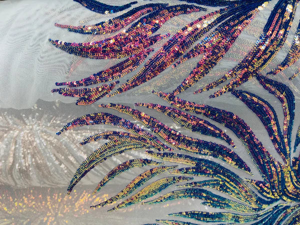 Iridescent Fabric - Lavender 2 - Wing Line Design 4 Way Stretch Mesh Lace Fabric By Yard
