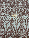 Damask Fabric - Blush - Embroidered Sequin Fabric On 4 Way Stretch Mesh Fabric By The Yard