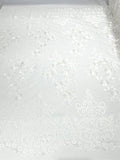 Damask Lace - White - Floral Damask Design Embroidered on Mesh Lace Fabric